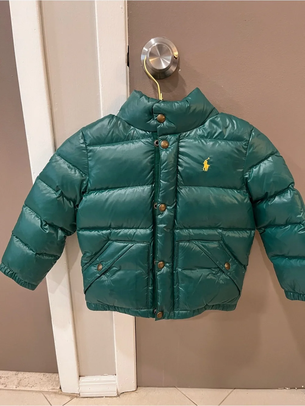 Polo by Ralph Lauren Teal Green Kids Puffer Jacket with Yellow Logo